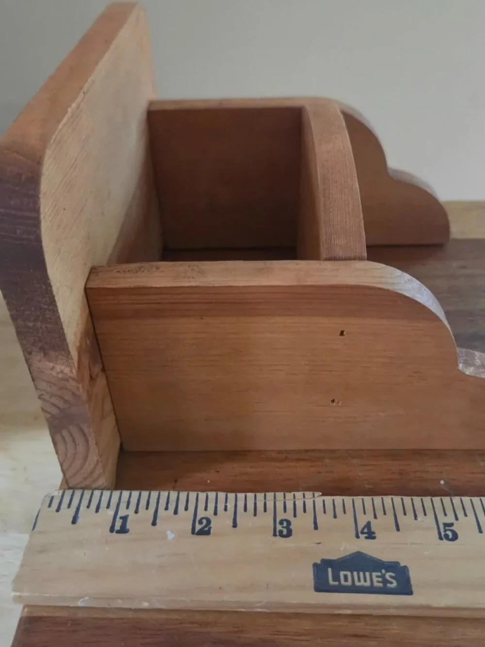 small wooden shelf with saw two hangers have two tiers great for nik nacs
